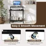 Black Rolling Computer Desk with Power Strip 32" Mobile Office Desk with Monitor Stand - Image 7