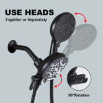 High Pressure 3-Way Rainfall Combo, Luxurious Rain Showerhead and Hand Held Shower Separately or Together, Comes with Shower Hose, Shower Arm - Image 3
