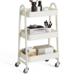 3 Tier Utility Rolling Cart, Metal Mobile Storage Shelf with Lockable Caster Wheels, Organization for Livingroom, Bathroom & Narrow Places, White (Shipment from Walmart)