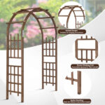 7FT Wooden Garden Arbor, Wedding Arch Backdrop Stand for Ceremony Party, Garden Pergola with Trellis for Climbing Plants, Dark Brown - Image 19