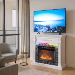 43" Shaker White Fireplace Media Console, Single Mantel with RGB Lights for 18" Fireplace Insert - Image 6