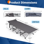 Folding Camping Cot Bed with Soft Pad, Portable Outdoor Cot, Adults Sleeping Bed for Home Office Nap Beach Travel, Gray - Image 2