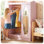 Kids Dress Up Closet with Full-Length Acrylic Mirror, 42" Child-Sized Garment Rack with Cabinet & Storage Shelves for 3+ Toddlers Bedroom Playroom - Image 8