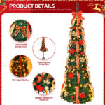 6 FT Fully Decorated Pre-lit Christmas Tree, Pop Up Artificial Xmas Tree with 150 Warm Lights Battery Operated and Red & Golden Ornaments for Home Office Store Holiday Deco - Image 3