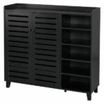 Shoe cabinet with 2 doors, 5 open compartments, and a tabletop with a back panel; made of MDF; 116*35.5*107cm; black - Image 9