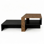 2-Tier Modern Geometric Coffee Table Engineered Wood Low Center Table with Storage Shelf, Waterproof Surface Cross Base Accent Table for Living Room Tea Game Work - Black & Brown - Image 2