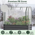 3-in-1 Metal Raised Garden Bed with Mini Greenhouse Cover, Elevated Planter Box - Black - Image 8