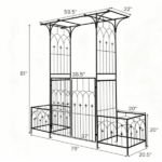Metal Garden Arbor with Double Lockable Gate, Flat Top Garden Arch with Side Planter Boxes, Powder-Coated Climbing Plant Support - Image 4