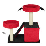 26" Gothic Cat Tree, Cat Tower with Spacious Cat Condo, 2 Padded Perches, Spider Toy, Scratching Posts, Scratching Ladder for Large Cats, Red & Black - Image 3