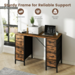 47 Inch Computer Desk with 8 Fabric Drawer, Home Office Desk with Power Outlets, Large Storage,Rust - Image 4
