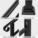[Same Code 52168185 78675783]Handrails for Outdoor Steps, Wrought Iron Handrail Fits 1 or 3 Steps, Transitional Handrail with Installation Kit, Black - Image 4