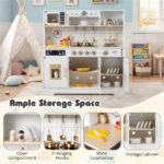 Kids Wooden Play Kitchen with Realistic Lights & Sounds, Pretend Ice Maker & Storage for Toddlers Age 3+ - White - Image 10