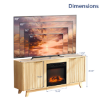 Oak Fireplace TV Stand with 18 Inch Insert, Double Grid Doors & Gold Handles, Embossed Board Media Console 58 x 13.6 x 25.4 Inch - Image 4