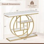 41 Inch Console Table with 3 Tier Open Shelves, Modern Entryway Sofa Table with O-Shaped Metal Frame for Living Room Hallway - White - Image 6