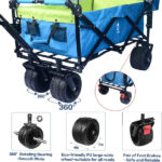 Collapsible Wagon Heavy Duty Folding Wagon Cart with Removable Canopy, 4" Wide Large All Terrain Wheels, Brake, Adjustable Handles,Cooler Bag Utility Carts for Outdoor Garden Wagons Carts Beach Cart - Image 4