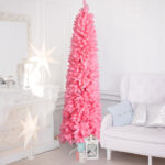 7.5 FT Hinged Christmas Tree, Artificial Pencil Christmas Tree, Unlit Artificial Christmas Pine Tree with 1075 Branch Tips and Sturdy Stand, Pink - Image 4