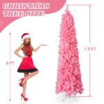 7.5 FT Hinged Christmas Tree, Artificial Pencil Christmas Tree, Unlit Artificial Christmas Pine Tree with 1075 Branch Tips and Sturdy Stand, Pink - Image 6