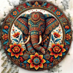 CIFbuy 1pc 8x8in Vintage Elephant Decorative Plaque, "" Decorative Plaque, 2D Flat Round Sign Indian Style Wall Art TikTok, TikTok, teemu Self-pickup Logi Aics - Image 2