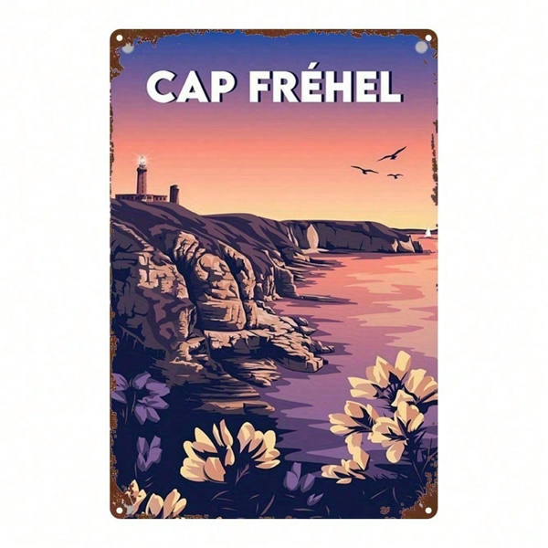 116e8a8a-2c05-4851-9cfc-b65ca18b658e.png CIFbuy 1pc Vintage French Landscape Metal Sign, Cap Frehel Lighthouse Sunset 2D Flat Wall Art, Retro Decor For Home Bar Garage Club Caf TikTok, TikTok, Flat Wall Art Self-pickup Logiopics - Image 1