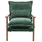 Cloud Shaped Indoor Leisure Chair with Solid Wood Armrest & Solid Wood Frame, Chenille Fabric Accent Chair with Lumbar Pillow, Single Sofa Chair Dark Green - Image 9