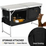 4FT Portable Folding Camping Table with Storage, Aluminum Outdoor Cooking Station with 2 Adjustable Legs, Black - Image 6