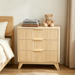 3-Drawer Cabinet with Slatted Fronts 31.5"*15.6"*29.72" Chest of Drawers Nightstand Oak - Image 11