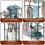 4 Tier Heavy Duty Garment Rack with 3 Hanging Rods, 463LBS Capacity Rolling Clothes Rack with Lockable 360° Wheels & Footrests,44.9x17.13x77.95in Spacious Clothing Rack for Dresses, Shirts, Coats - Image 5