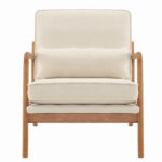 Same Code 44651052 Oak Armrest Oak Upholstered Single Lounge Chair Indoor Lounge Chair Off-White - Image 4