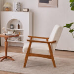 Solid Wood Armrest Teddy Velvet Simple Single Indoor Lounge Chair Backrest Creamy-White - Image 13