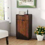 10-Gallon Woodgrain Tilt-Out Trash Can Cabinet Wooden Garbage Recycling Cabinet with Wave-Textured Hideaway Drawer&Pull-Out Bin-Multipurpose Kitchen/Bath Organizer in Walnut Finish - Image 16