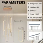 High Ceiling Chandelier Modern LED Ring Pendant Light 3 Color Dimmable Gold Chandeliers Contemporary 157in Hanging Light Fixture with Remote Control for Foyer Entryway Staircase - Image 6