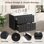 30" Modern Floating Bathroom Vanity with Oval Knobs & Round Edge, Soft-Close Drawer Slides, Bathroom Cabinet with Ceramic Sink - Image 14