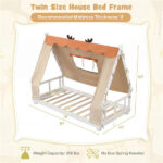 Twin Size Montessori House Floor Bed with Removable Canopy Tent, Solid Wood Kids Bed with Guardrails - White - Image 5