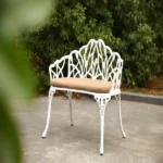 Tulip Patio Garden Bench Metal Park Bench Cast Aluminum Outdoor Furniture with Floral Rose for Patio,Park,Lawn,Yard with cushion - Image 7