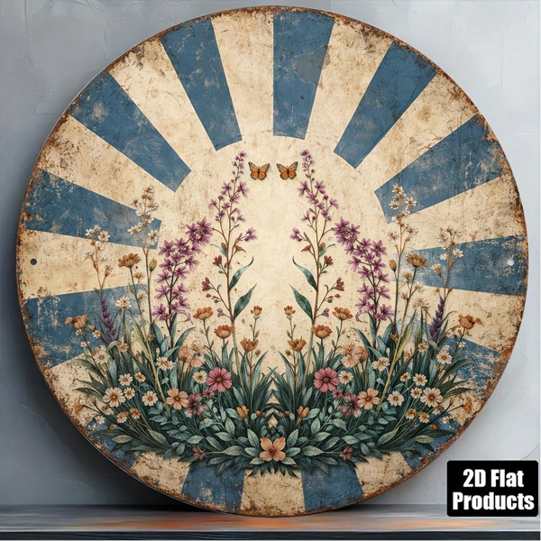 CIFbuy 1pc 8x8in Vintage Butterfly & Flower Round Sign, "" & Flower Round Sign, Round Sign, Aesthetic Pastoral Style 2D Flat Plaque TikTok, Temu Self-pickup Logiaqics