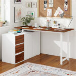 Reversible L-Shaped Desk with Built-in Charging Station, Home Office Desk with Drawers & File Cabinet - White - Image 2