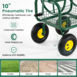 Heavy Duty Garden Hose Reel Cart with 10" Pneumatic Wheels, Large Capacity Hose Winder with Storage Basket & Brass Fittings -Green - Image 10