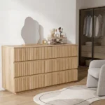 Handleless 6-Drawer Dresser with Grille Finish P2 Particleboard + MDF & Melamine Veneer + Vacuum-Formed Storage Cabinet 55.12*15.75*27.95in Oak - Image 17