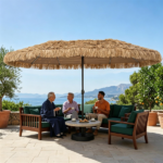 15x9ft Double-Sided Tiki Patio Umbrella with Heavy Duty Weighted Base , 12 Metal Ribs Hawaiian PE Thatch Outdoor Market Umbrella Water Resistant Polyester Canopy for Poolside Tiki Bar Backyard - Image 11
