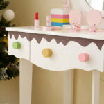 Kids Vanity Table and Chair Set with 7pcs Pretend Play Makeup Toys, Girls Vanity with Mirror & Stool, 3 Drawers & Tabletop Storage, Princess Table for Toddlers, White - Image 15