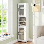 67" Tall Slim Bathroom Storage Cabinet with Fluted Doors, Adjustable Shelf Freestanding Narrow Organizer - White - Image 7