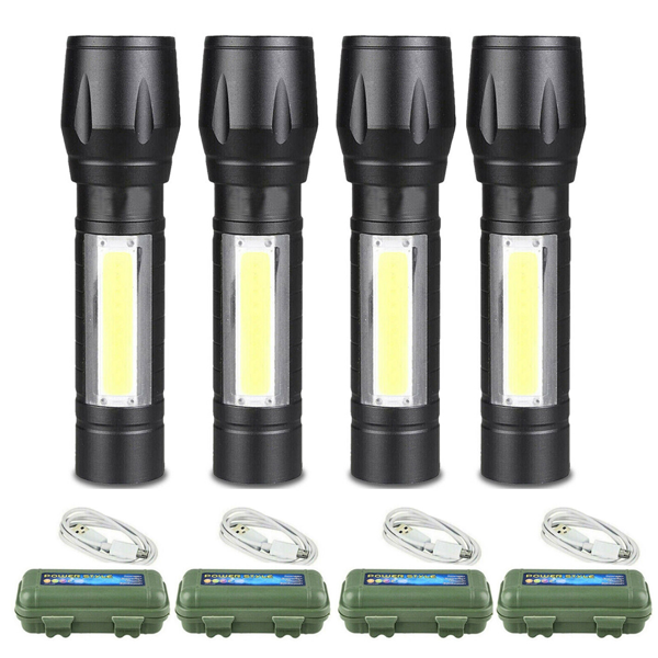 4Pcs Mini Zoomable LED Flashlight USB RechargeableCamping Hiking Flashlight Work light (US Logistics For USPS/DHL/Fedex/UPS. No designated logistics accepted TK/TMEU only For self-pickup