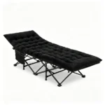  Black Foldable Heavy Duty Camping Cot 330LBS, Portable Outdoor Sleeping Bed with Cushion & Carry Bag for Camping Office Nap - Image 2
