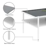 Modern Coffee Table, Tempered Glass Tabletop, Rectangle Coffee Table with Sturdy MDF Base and White Iron Legs, Easy Assembly Living Room Furniture, 38.39 Inch Length, Gray Color (Shipment from Walmart) - Image 5