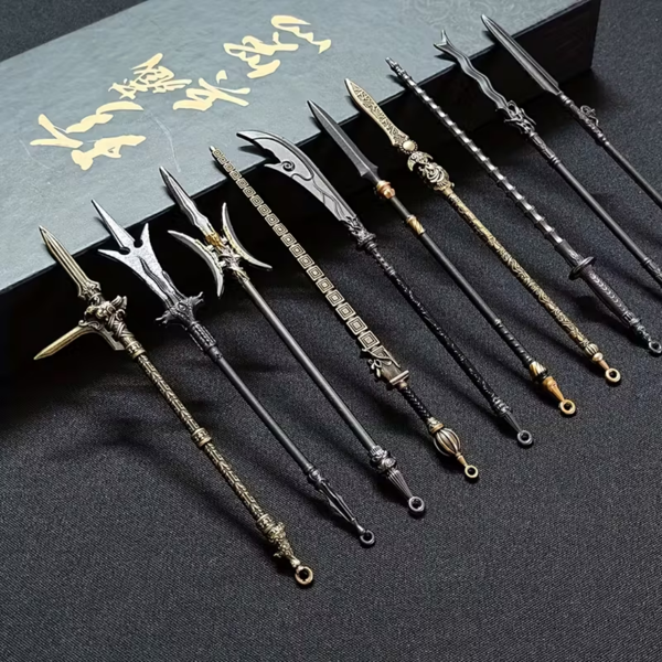Miniature Ancient Famous Sword Set with Display Stand (6 Swords) (14 Weapons Total) - Metal Mini Sword Weapon Model Keychain Pendants, Perfect for History Enthusiasts, Party Supplies and Decorations, Unique Gifts, Collectibles