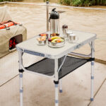 Outdoor Folding Camping Table, 2ft Portable Pinic Table with 3 Adjustable Height, Small Aluminum Foldable Lightweight Patio Side Table with Carry Handle for Outdoor Indoor Hiking Camp BBQ Beach, White - Image 5