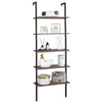 Industrial Wall Mounted Bookcase 5-Tier Open Ladder Shelf Bookshelf with Metal Frame, 23.6" L x 11.8" W x 70.9" H - Image 11