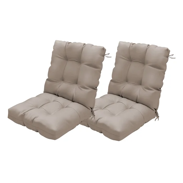Outdoor High Back Chair Cushions Set of 2, 42"x21"x4" Tufted Waterproof Patio Cushion for Rocking & Dining Chairs, Soft Seat Pad with Ties, Fade-Resistant Indoor/Outdoor Use