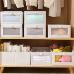 4Pcs Foldable Closet Storage Bins,16.14x10.82x6.49in Closet Storage Baskets with Clear Window, Washable Linen Fabric Storage Baskets for Clothes Organization or Bedroom Kitchen Basement,Clothes Toys Snacks Tools - Image 9