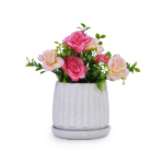 Handmade White Glazed Ceramic Planter Set of 2, 6" & 8" Diameter, Bamboo-like Pattern, for Orchids Indoor/Outdoor Shelf and Table Use, Breathable Clay - Image 15